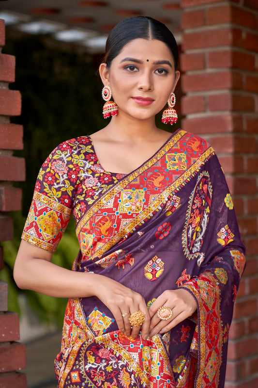Purple Cotton Silk Zari Woven Exquisite Saree
