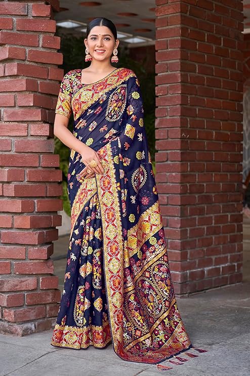 Navy blue Cotton Silk Zari Woven Exquisite Saree