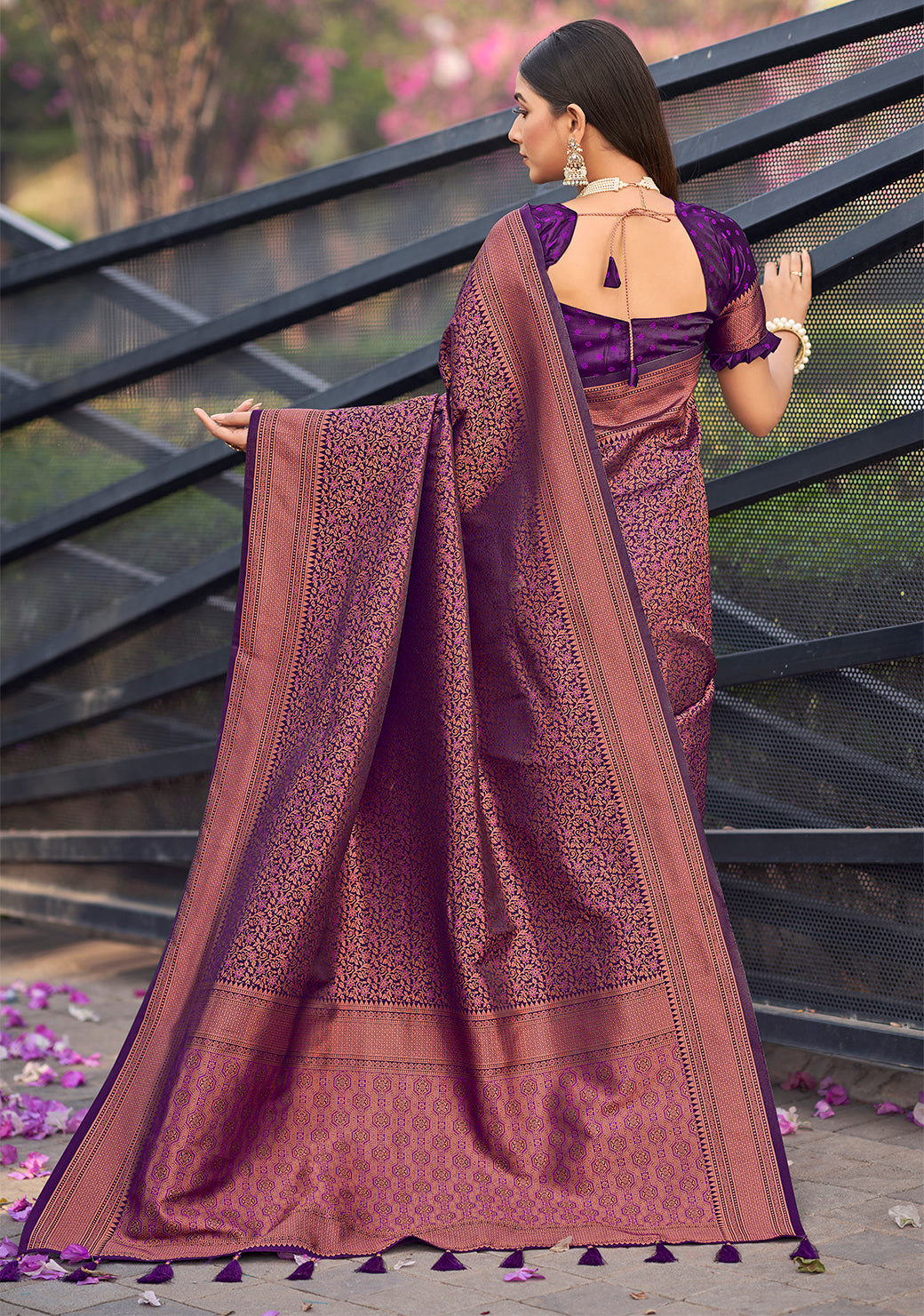 Dark Purple Soft Banarasi Copper Zari Work Classic Saree - Monjolika Fashion Dark Purple Soft Banarasi Copper Zari Work Classic Saree - Monjolika Fashion