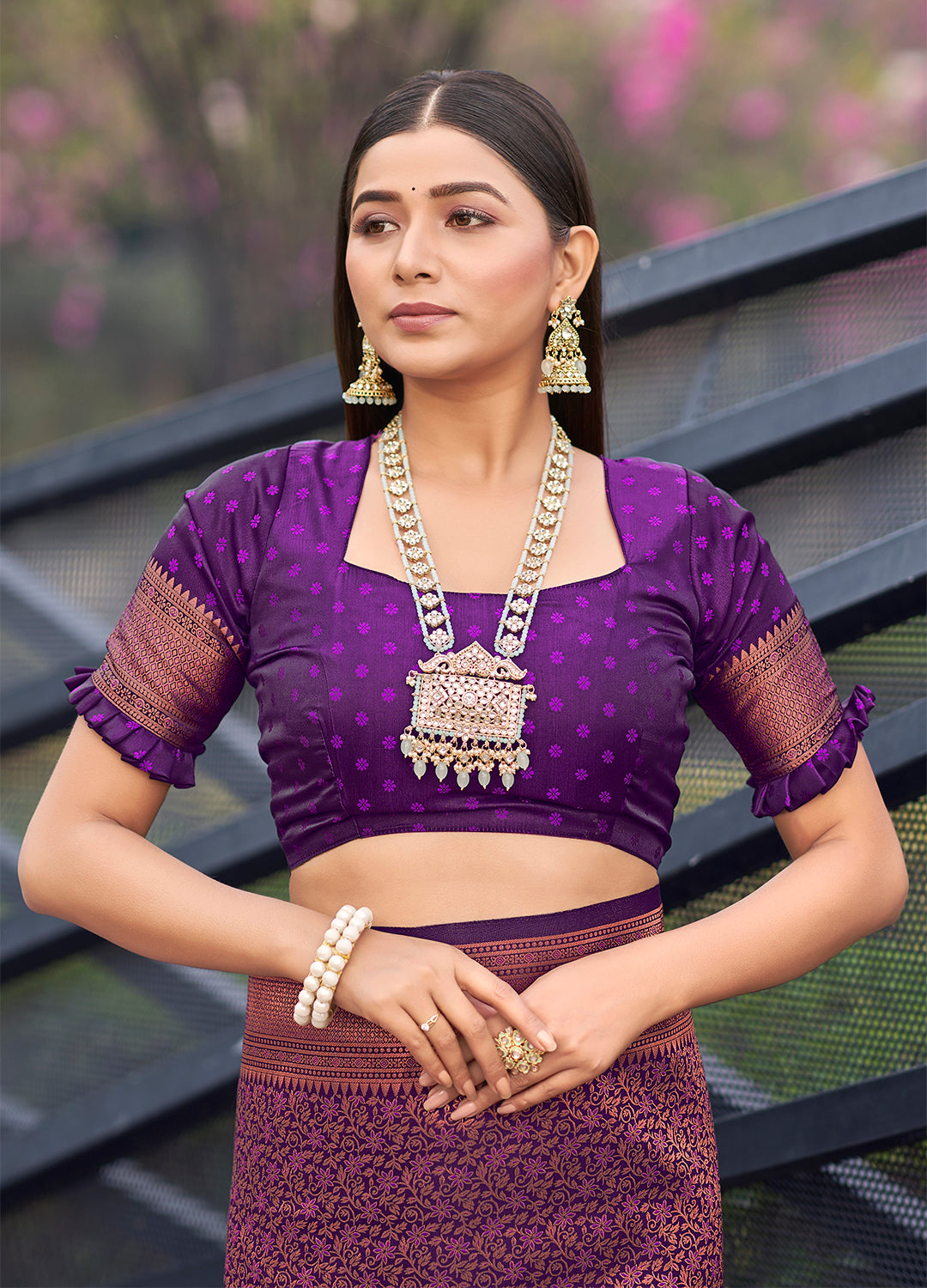 Dark Purple Soft Banarasi Copper Zari Work Classic Saree - Monjolika Fashion Dark Purple Soft Banarasi Copper Zari Work Classic Saree - Monjolika Fashion