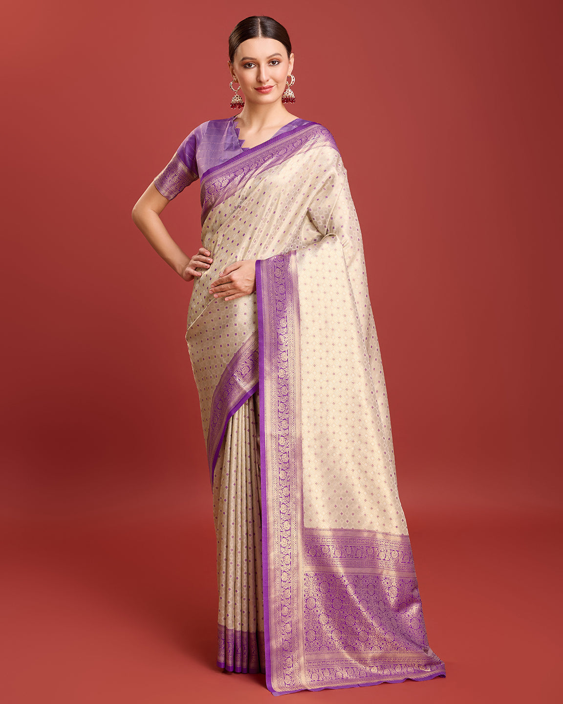 Off White Kanjivaram Silk Zari Woven Festive Wear Saree - Monjolika Fashion Off White Kanjivaram Silk Zari Woven Festive Wear Saree - Monjolika Fashion