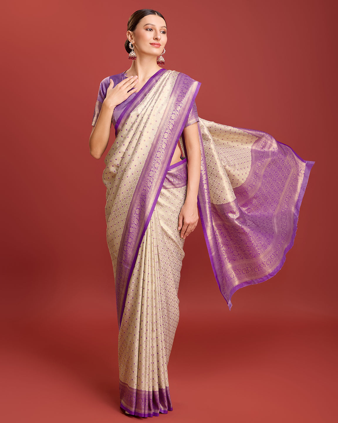 Off White Kanjivaram Silk Zari Woven Festive Wear Saree - Monjolika Fashion Off White Kanjivaram Silk Zari Woven Festive Wear Saree - Monjolika Fashion