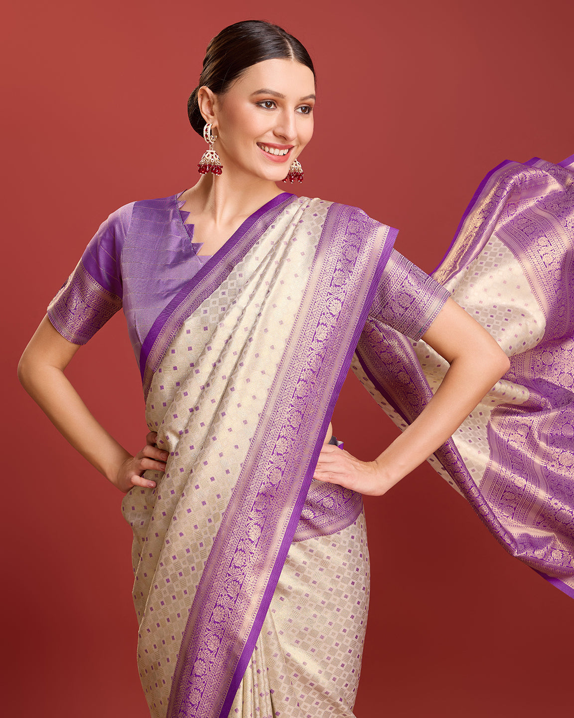 Off White Kanjivaram Silk Zari Woven Festive Wear Saree - Monjolika Fashion Off White Kanjivaram Silk Zari Woven Festive Wear Saree - Monjolika Fashion