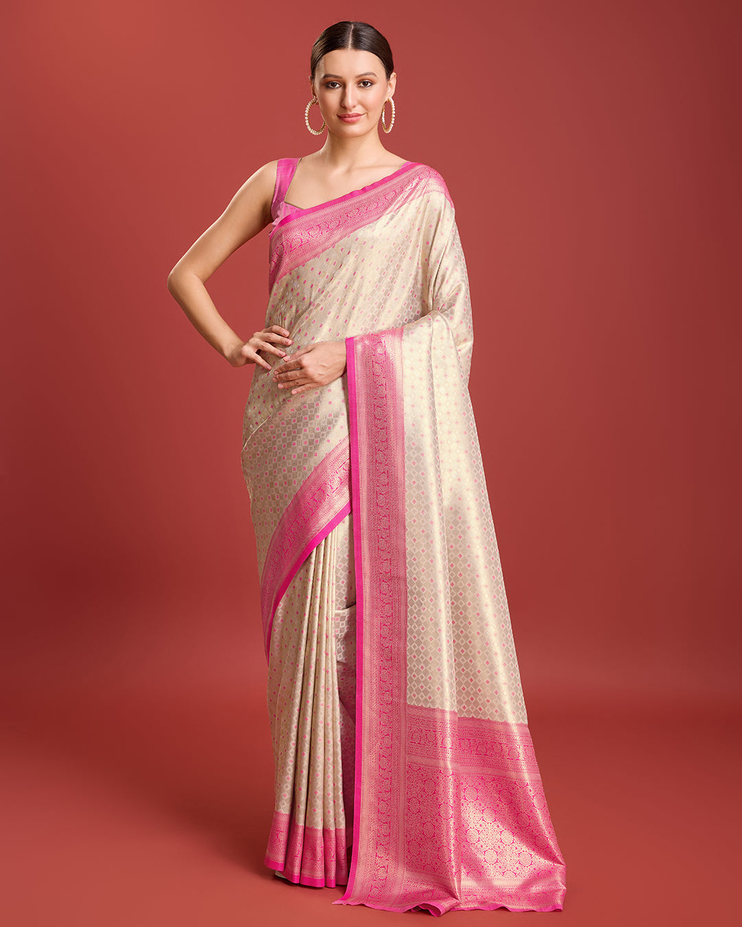 Off White Kanjivaram Silk Zari Woven Festive Wear Saree - Monjolika Fashion Off White Kanjivaram Silk Zari Woven Festive Wear Saree - Monjolika Fashion