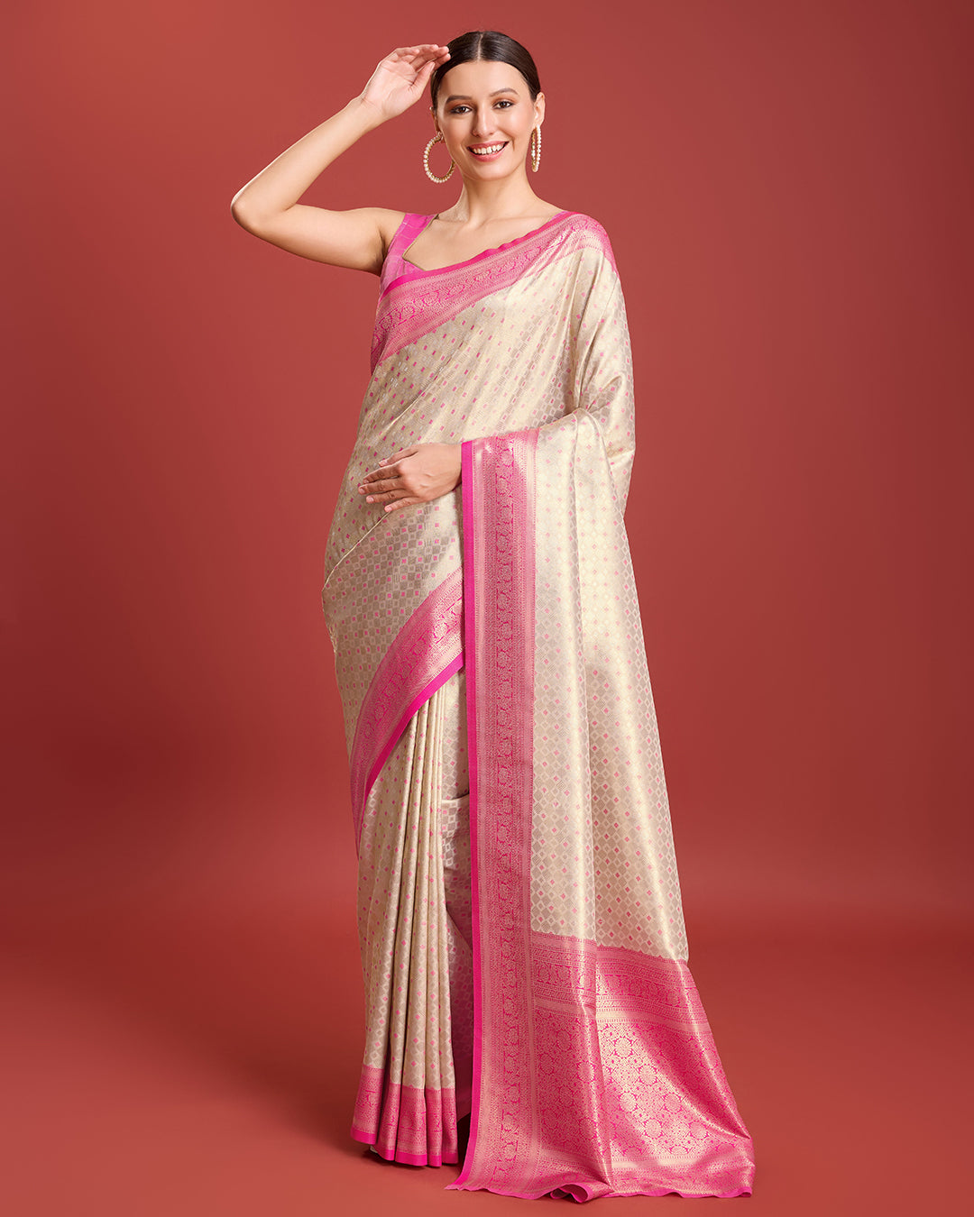 Off White Kanjivaram Silk Zari Woven Festive Wear Saree - Monjolika Fashion Off White Kanjivaram Silk Zari Woven Festive Wear Saree - Monjolika Fashion