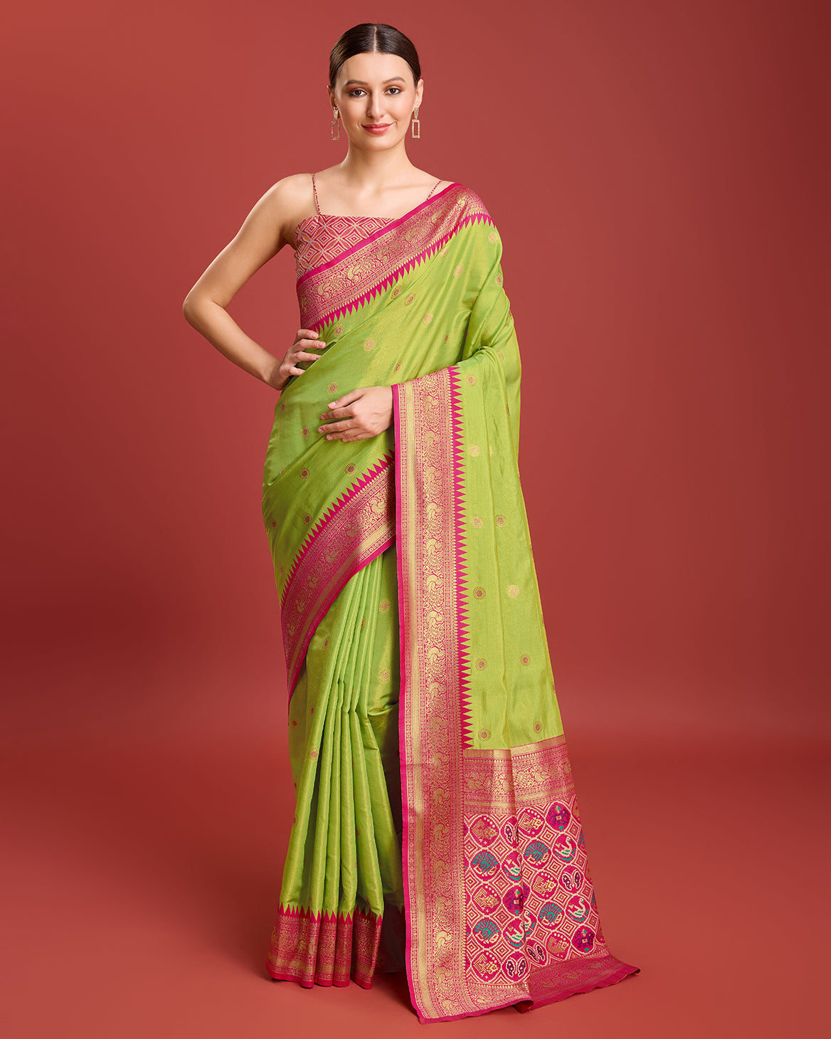 Parrot green Kanjivaram Silk Patola Printed Designer Saree - Monjolika Fashion Parrot green Kanjivaram Silk Patola Printed Designer Saree - Monjolika Fashion