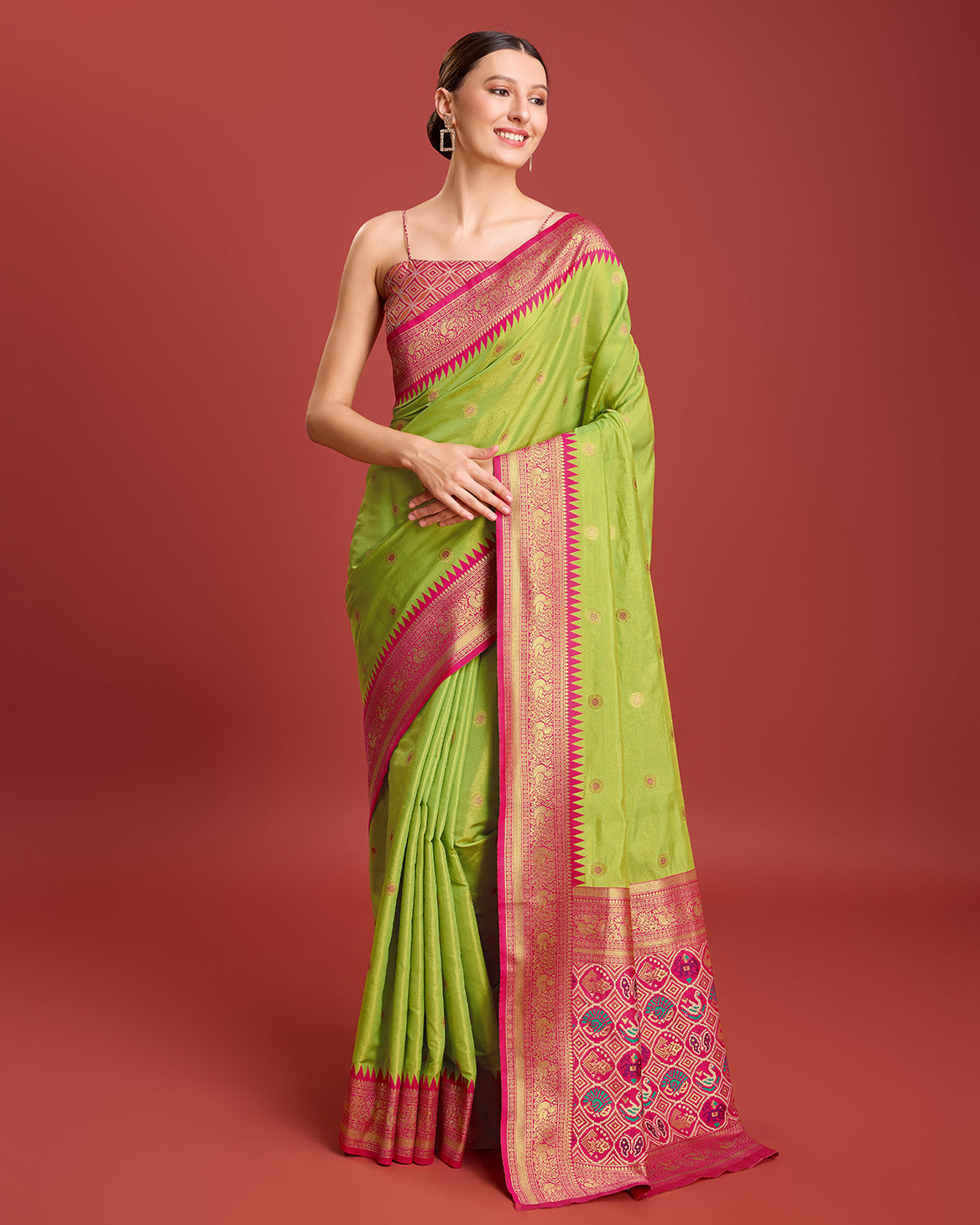 Parrot green Kanjivaram Silk Patola Printed Designer Saree - Monjolika Fashion Parrot green Kanjivaram Silk Patola Printed Designer Saree - Monjolika Fashion