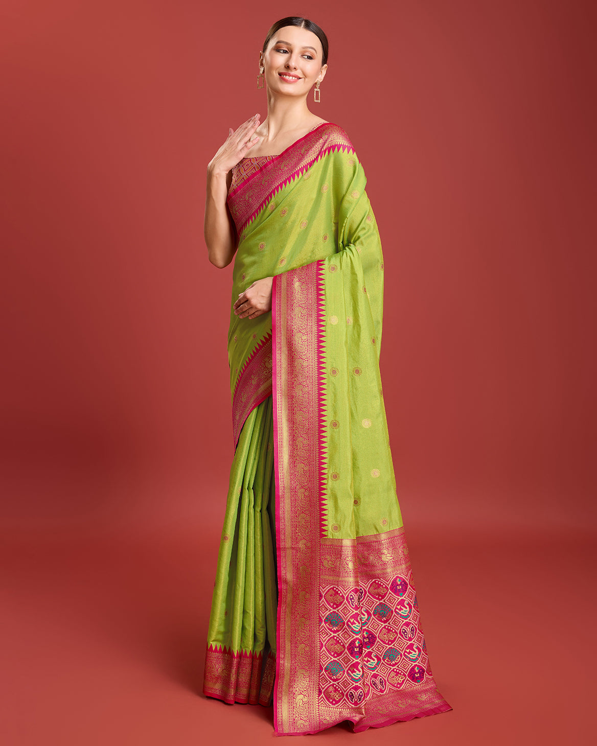 Parrot green Kanjivaram Silk Patola Printed Designer Saree - Monjolika Fashion Parrot green Kanjivaram Silk Patola Printed Designer Saree - Monjolika Fashion