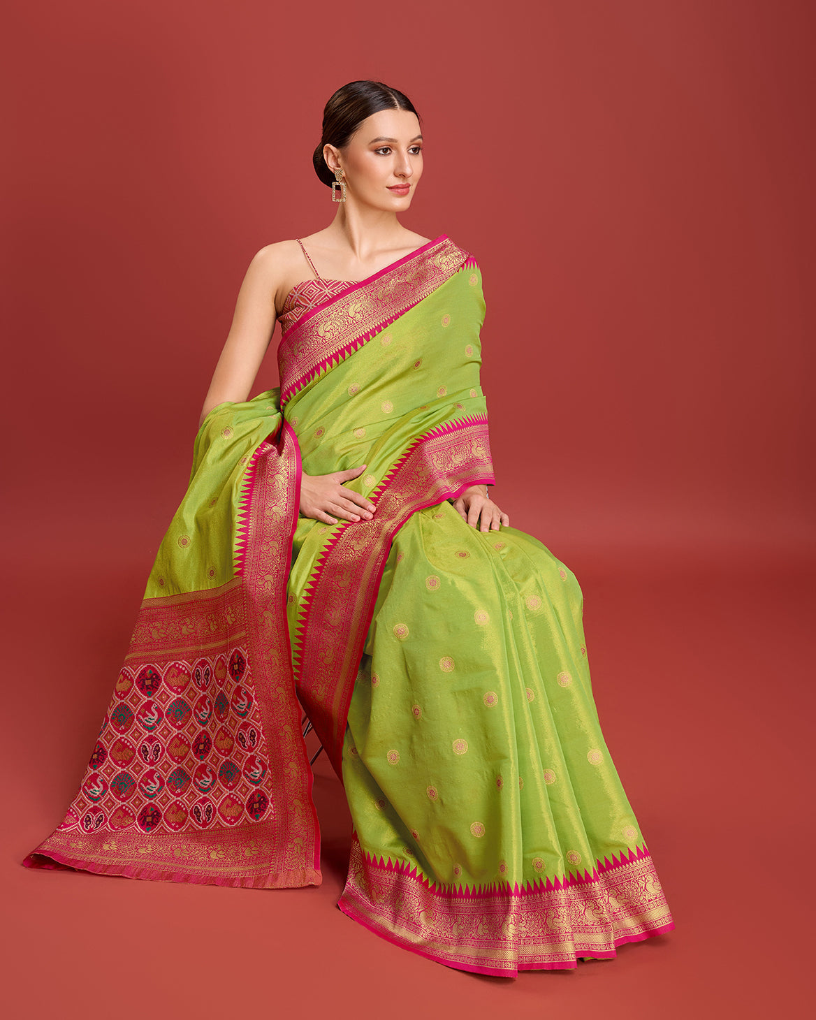 Parrot green Kanjivaram Silk Patola Printed Designer Saree - Monjolika Fashion Parrot green Kanjivaram Silk Patola Printed Designer Saree - Monjolika Fashion