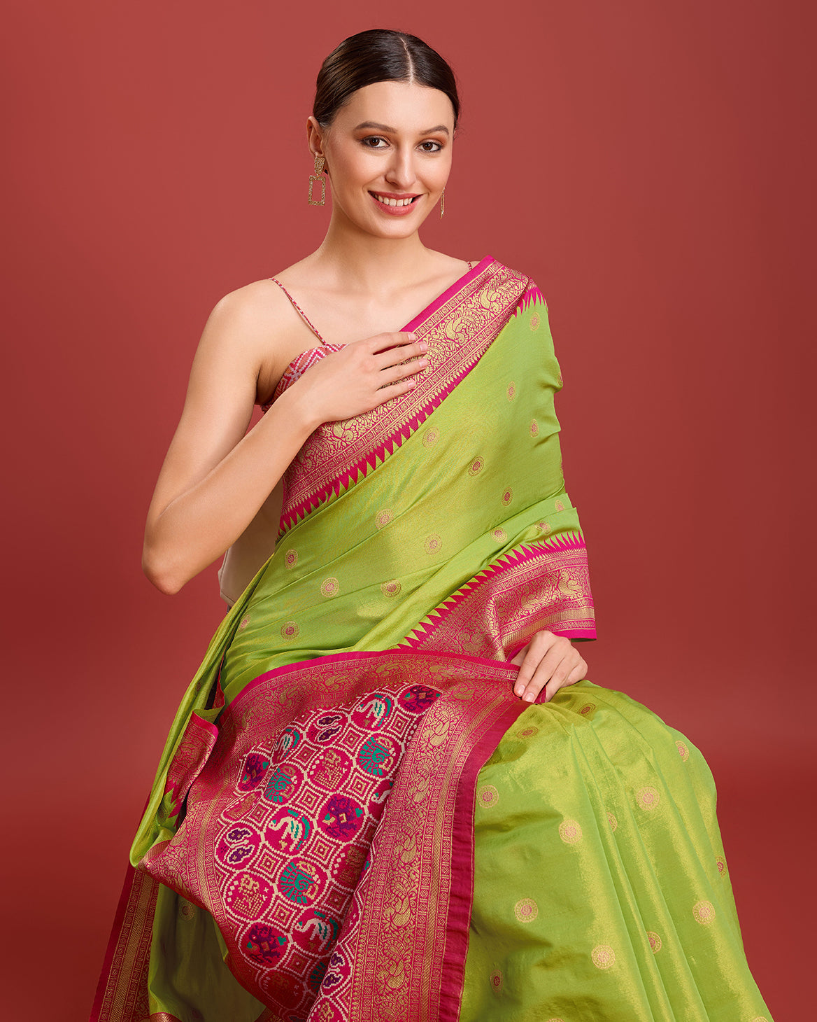 Parrot green Kanjivaram Silk Patola Printed Designer Saree - Monjolika Fashion Parrot green Kanjivaram Silk Patola Printed Designer Saree - Monjolika Fashion
