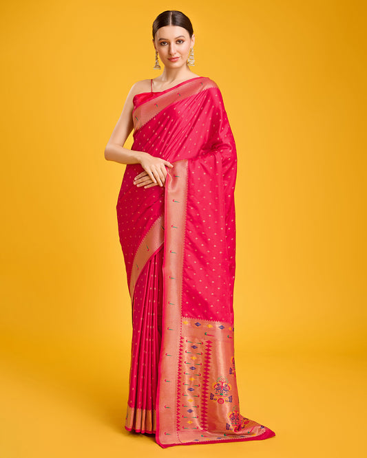 Red Paithani Silk Weaving Traditional Saree - Monjolika Fashion