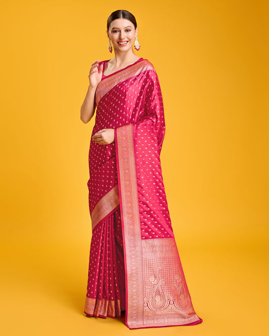 Dark Pink Banarasi Silk Woven Elegant Saree - Monjolika Fashion