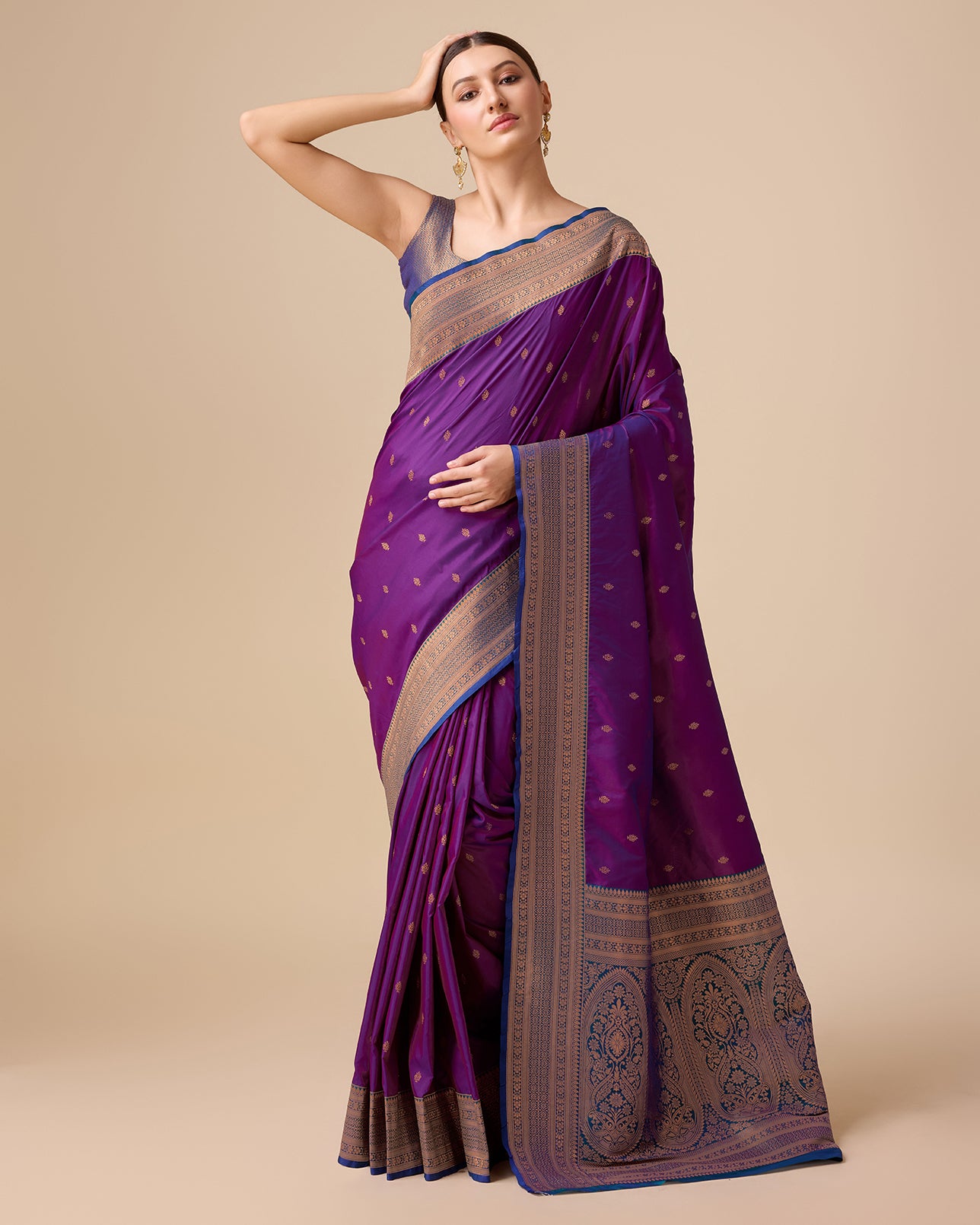 Dark Purple Banarasi Silk Intricate Zari Work Saree - Monjolika Fashion Dark Purple Banarasi Silk Intricate Zari Work Saree - Monjolika Fashion
