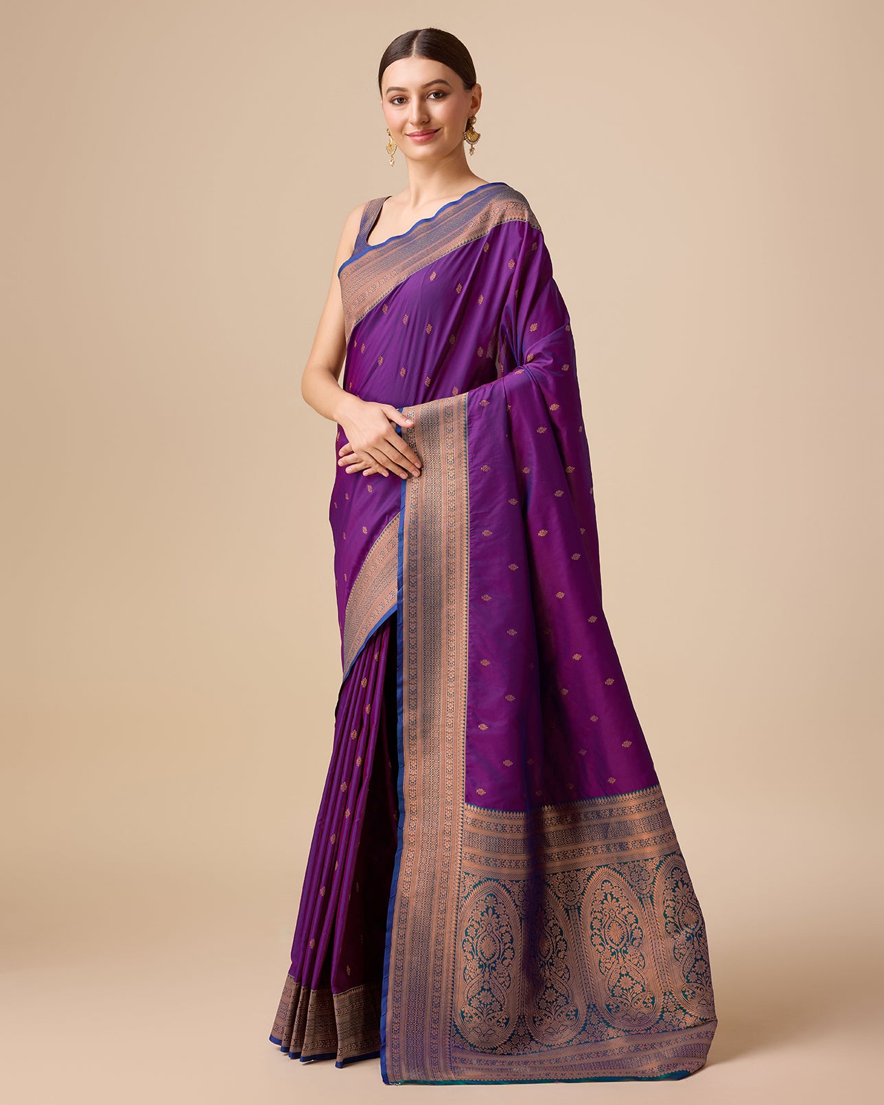 Dark Purple Banarasi Silk Intricate Zari Work Saree - Monjolika Fashion Dark Purple Banarasi Silk Intricate Zari Work Saree - Monjolika Fashion