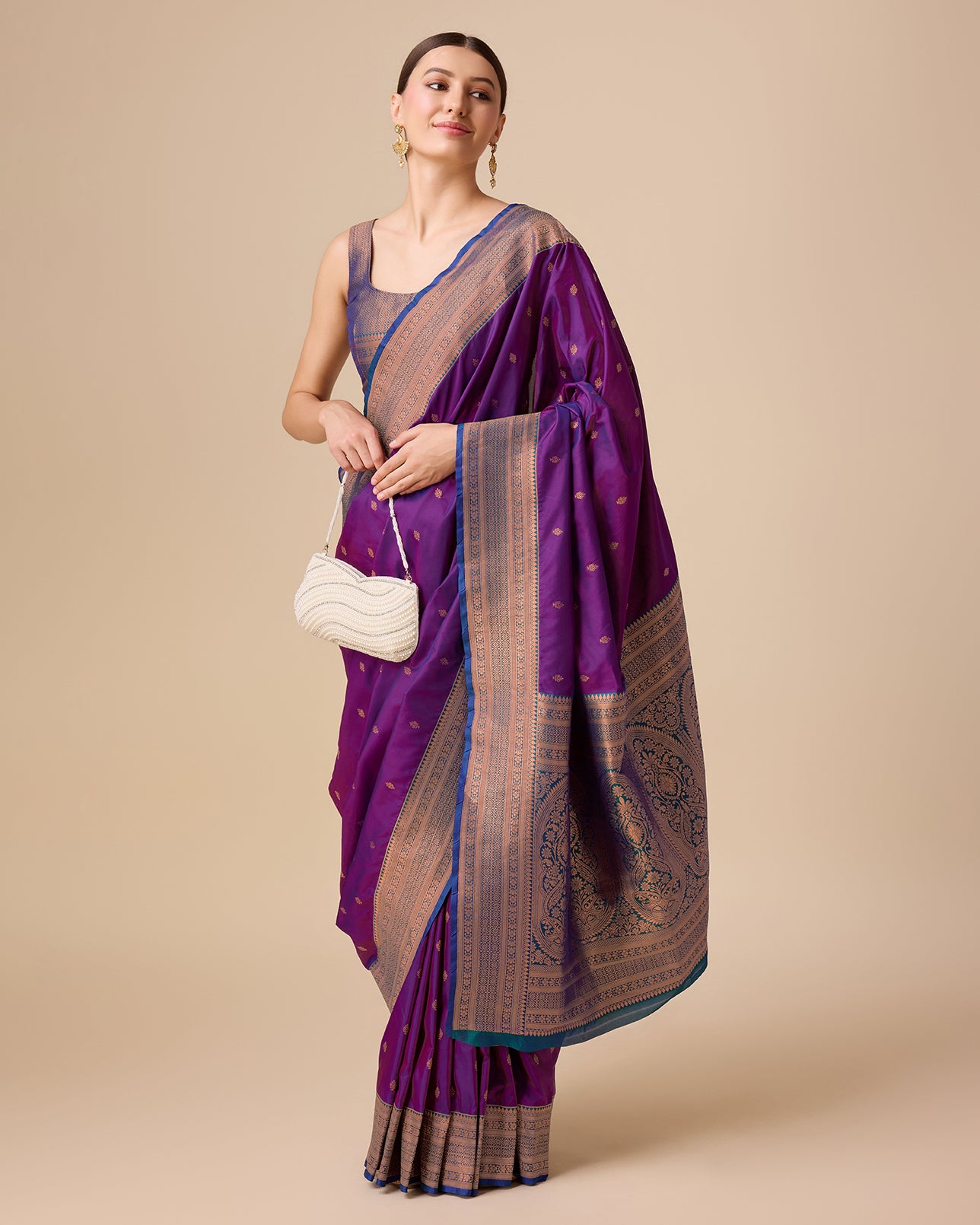 Dark Purple Banarasi Silk Intricate Zari Work Saree - Monjolika Fashion Dark Purple Banarasi Silk Intricate Zari Work Saree - Monjolika Fashion