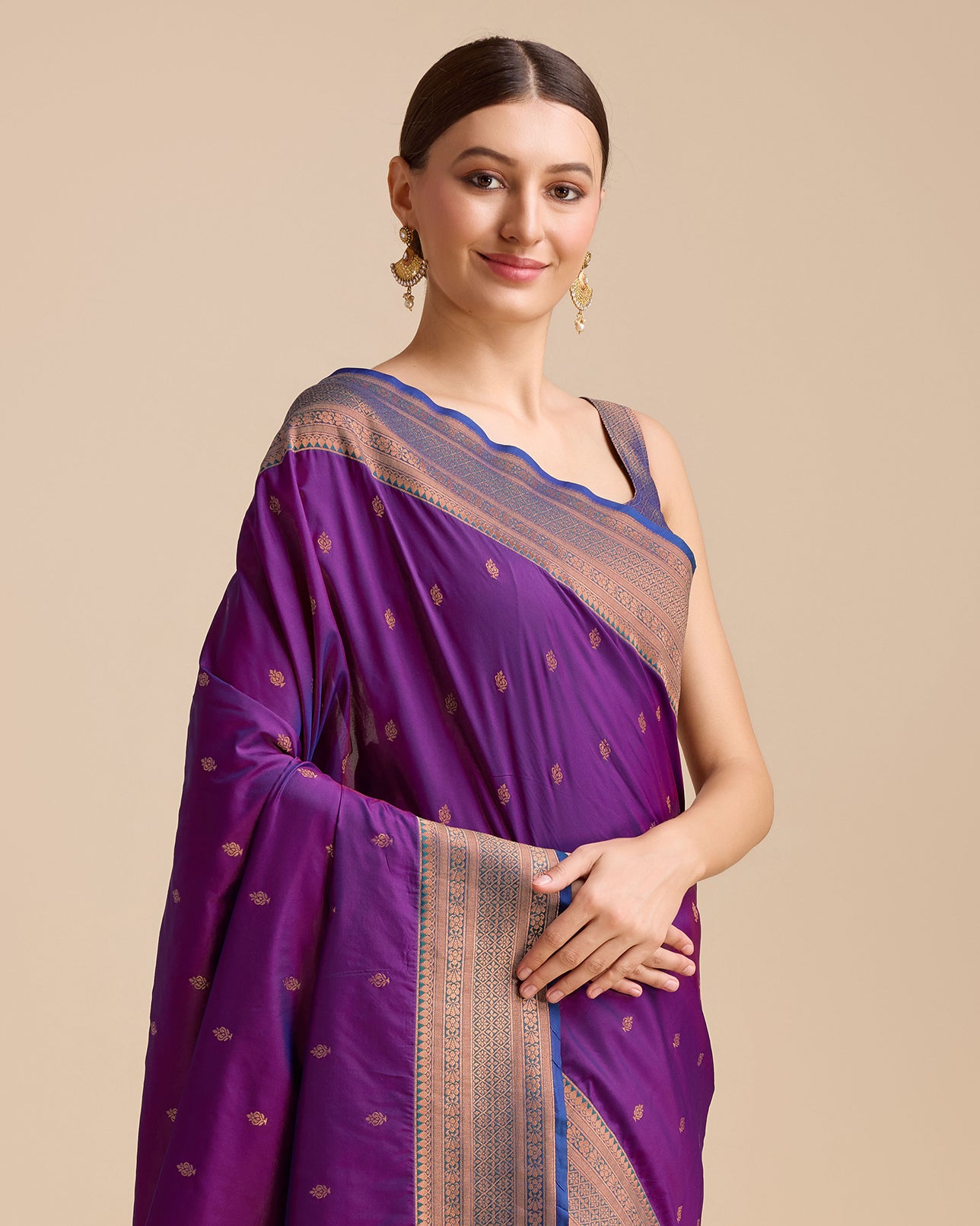 Dark Purple Banarasi Silk Intricate Zari Work Saree - Monjolika Fashion Dark Purple Banarasi Silk Intricate Zari Work Saree - Monjolika Fashion