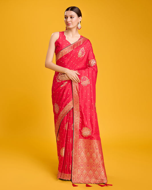 Red Banarasi Dola silk Weaving Indian Saree - Monjolika Fashion