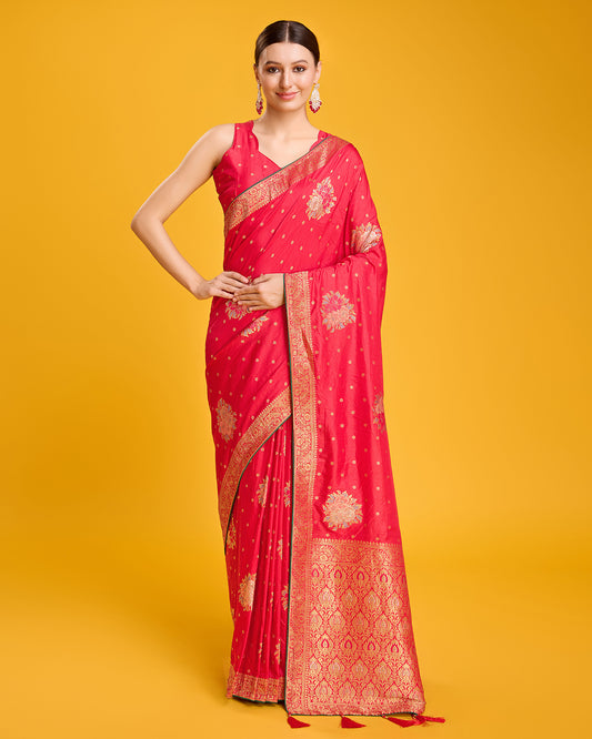 Red Banarasi Dola silk Weaving Indian Saree - Monjolika Fashion