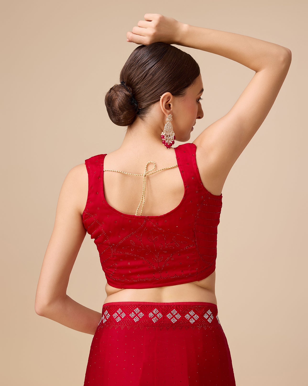 Red Satin Swarovski Work Gorgeous Saree - Monjolika Fashion Red Satin Swarovski Work Gorgeous Saree - Monjolika Fashion
