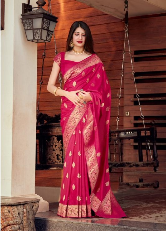 Rani Pink Silk Weaving Work Designer Saree