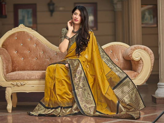 Mustard Banarasi Silk Embellished Traditional Saree