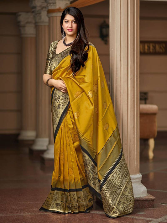 Mustard Banarasi Silk Embellished Traditional Saree
