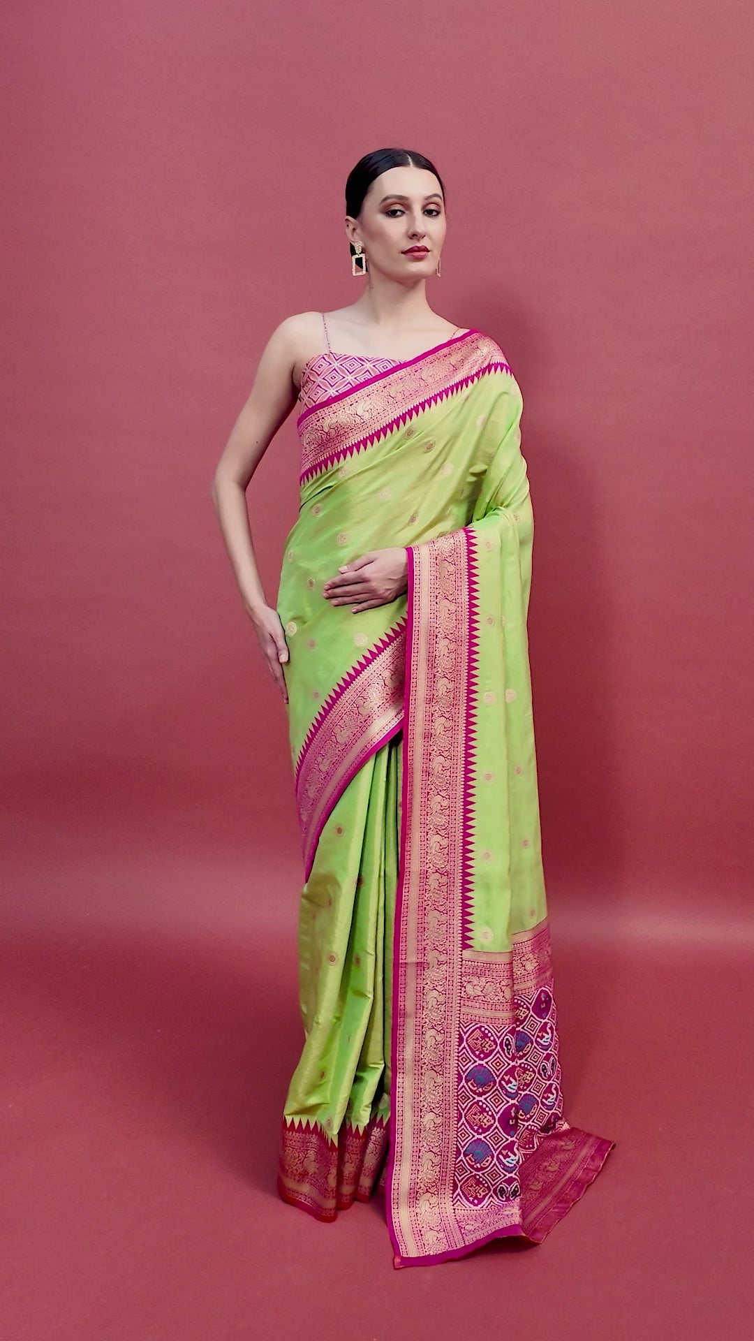 Parrot green Kanjivaram Silk Patola Printed Designer Saree Parrot green Kanjivaram Silk Patola Printed Designer Saree