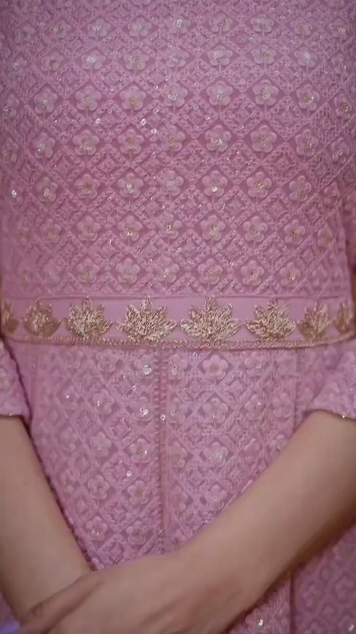 Pink Faux Georgette Embroidered Readymade Gown Pink Faux Georgette Embroidered Readymade Gown