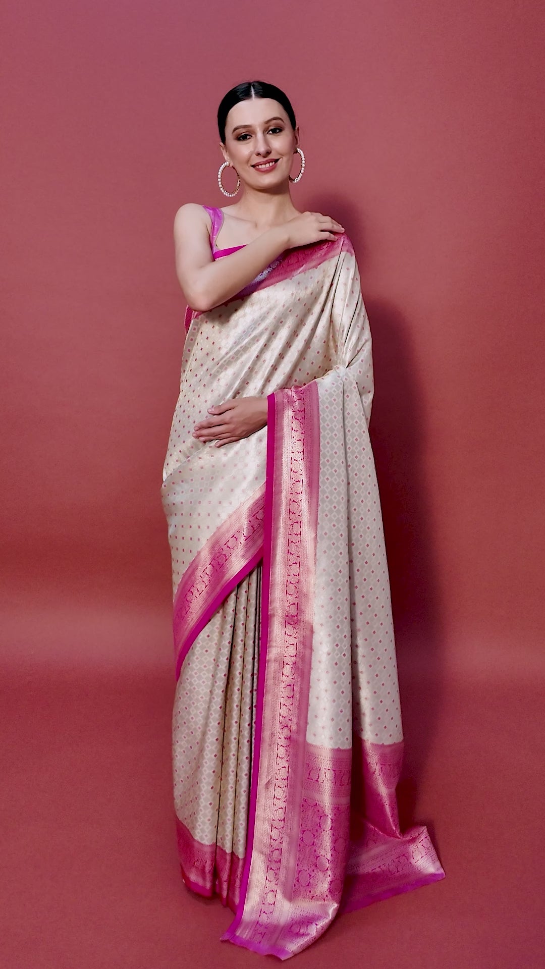 Off White & Rani Pink Kanjivaram Silk Zari Woven Festive Wear Saree Off White & Rani Pink Kanjivaram Silk Zari Woven Festive Wear Saree