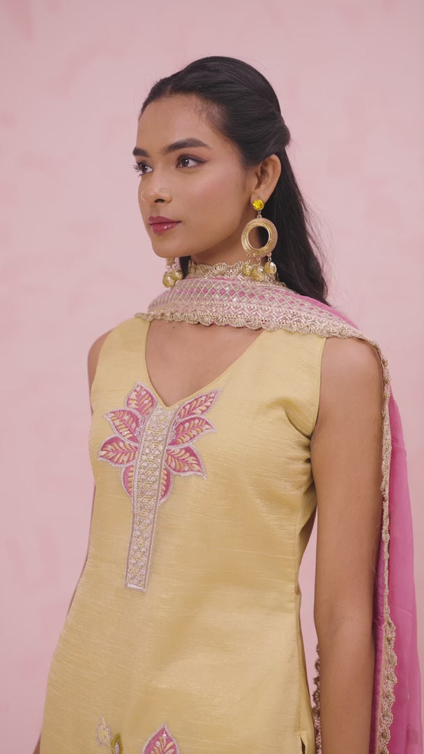 Light Yellow Fancy Crush Readymade Kurta Bottom With Beautifully Dupatta Light Yellow Fancy Crush Readymade Kurta Bottom With Beautifully Dupatta