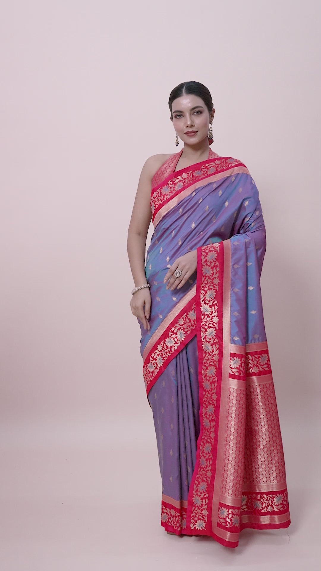 Violet Banarasi Satin Silk Woven Classic Saree Violet Banarasi Satin Silk Woven Classic Saree