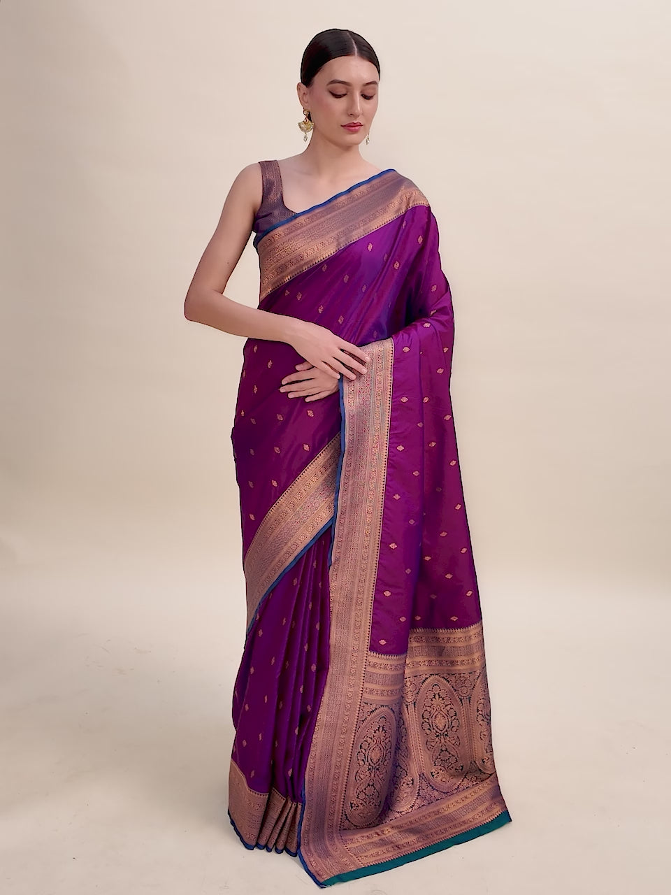 Dark Purple Banarasi Silk Intricate Zari Work Saree Dark Purple Banarasi Silk Intricate Zari Work Saree