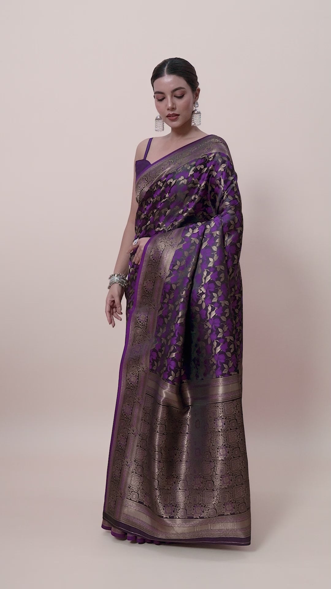 Purple Banarasi Satin Silk Woven Traditional Saree Purple Banarasi Satin Silk Woven Traditional Saree