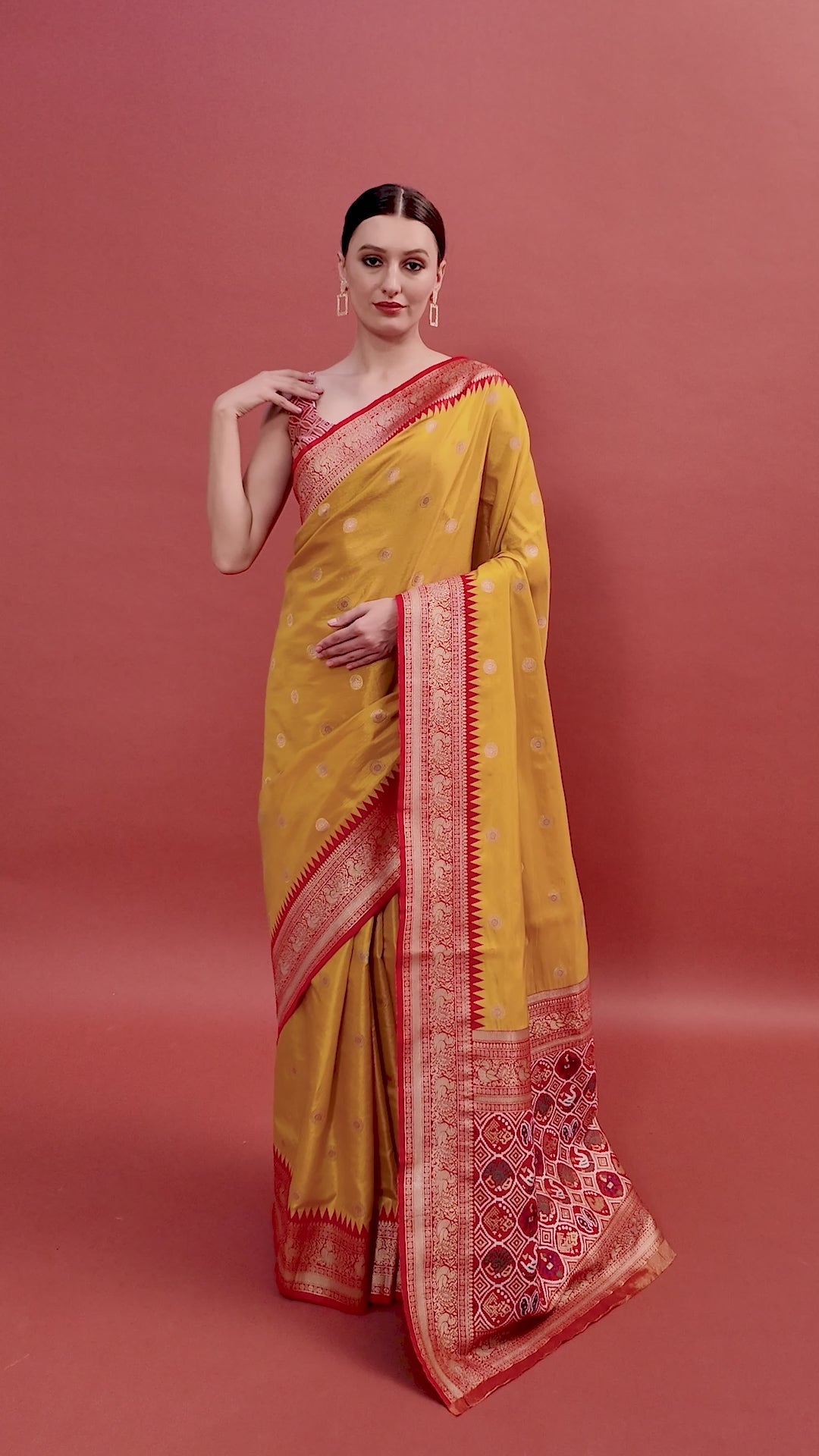 Mustard Kanjivaram Silk Patola Printed Designer Saree Mustard Kanjivaram Silk Patola Printed Designer Saree