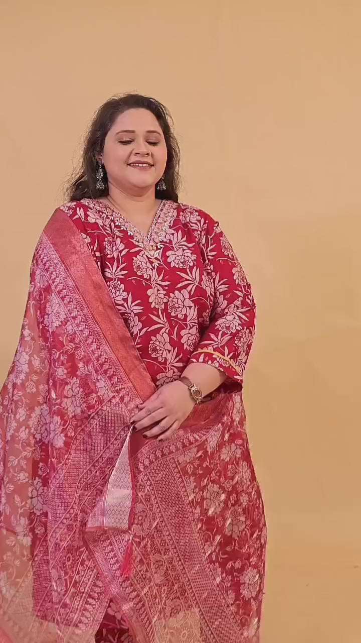 Red Lichi Viscose Handwork Classic Salwar Suit Red Lichi Viscose Handwork Classic Salwar Suit