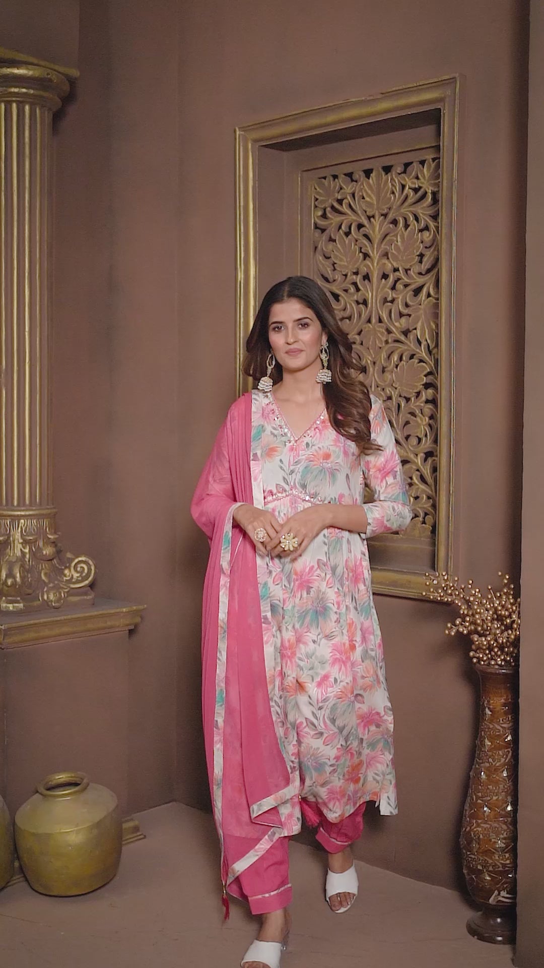 Off White and Pink Rayon Printed Afghani Suit Off White and Pink Rayon Printed Afghani Suit