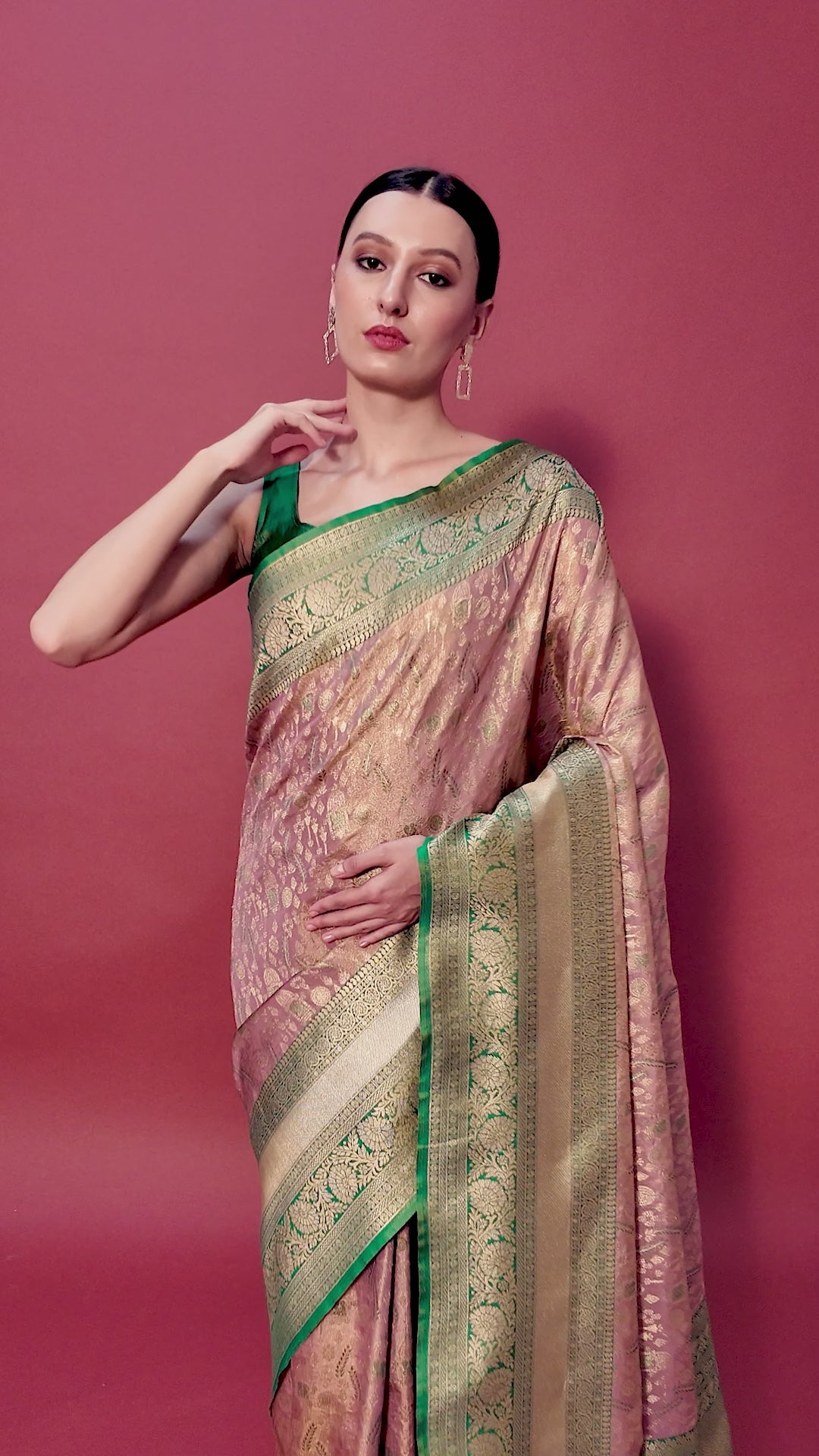 Rose Pink Banarasi Tissue Silk Zari Woven Traditional Saree Rose Pink Banarasi Tissue Silk Zari Woven Traditional Saree