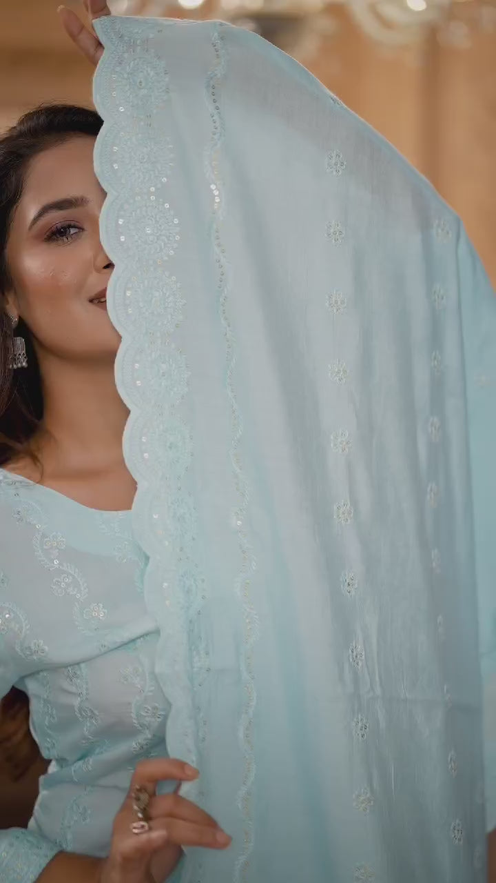 Light Blue Chanderi With Heavy Sequence Embroidery Classic Suit Light Blue Chanderi With Heavy Sequence Embroidery Classic Suit