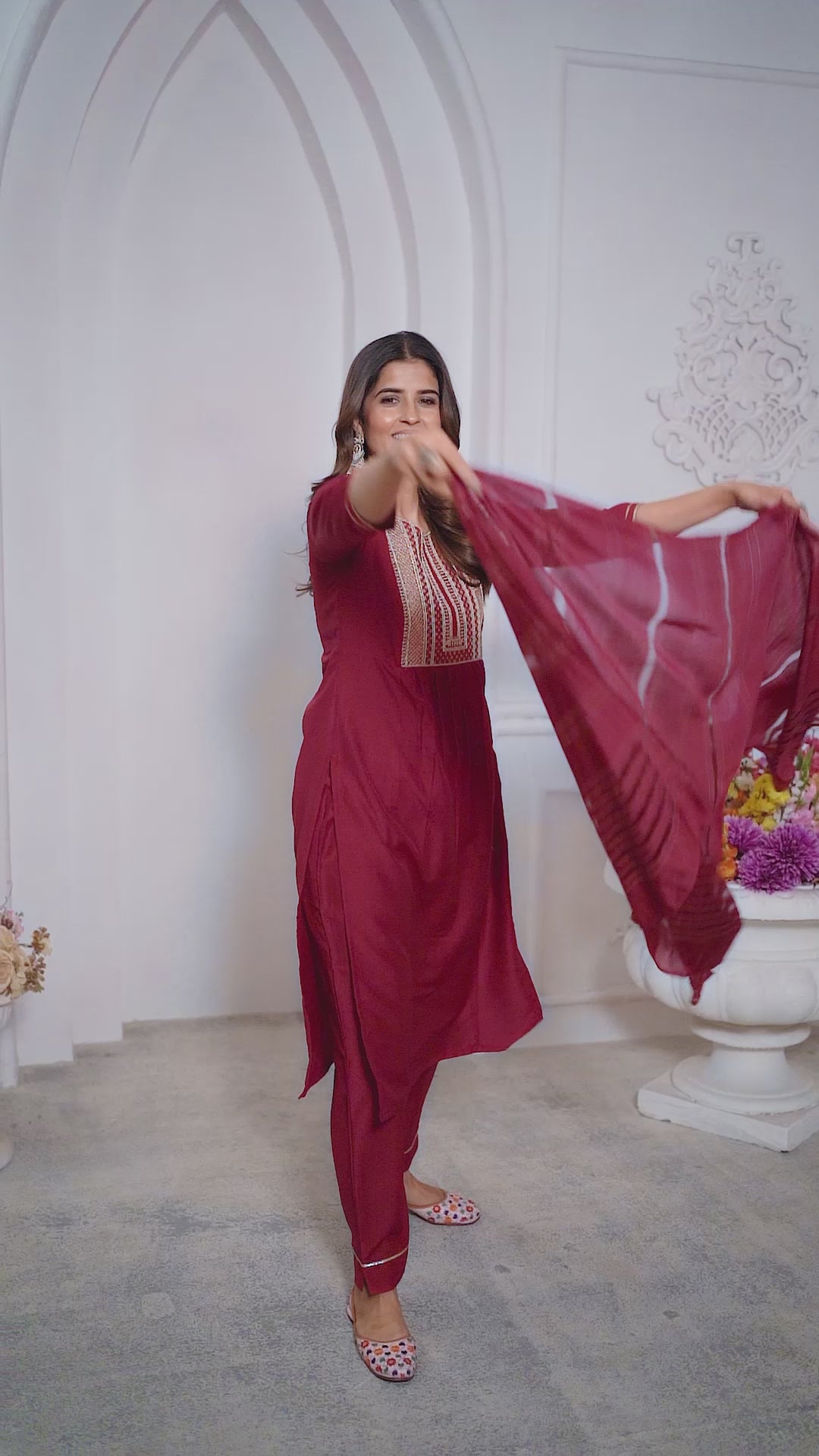 Maroon Vertical Silk Heavy Sequence Embroidery Kurta Set With Banarasi Dupatta Maroon Vertical Silk Heavy Sequence Embroidery Kurta Set With Banarasi Dupatta