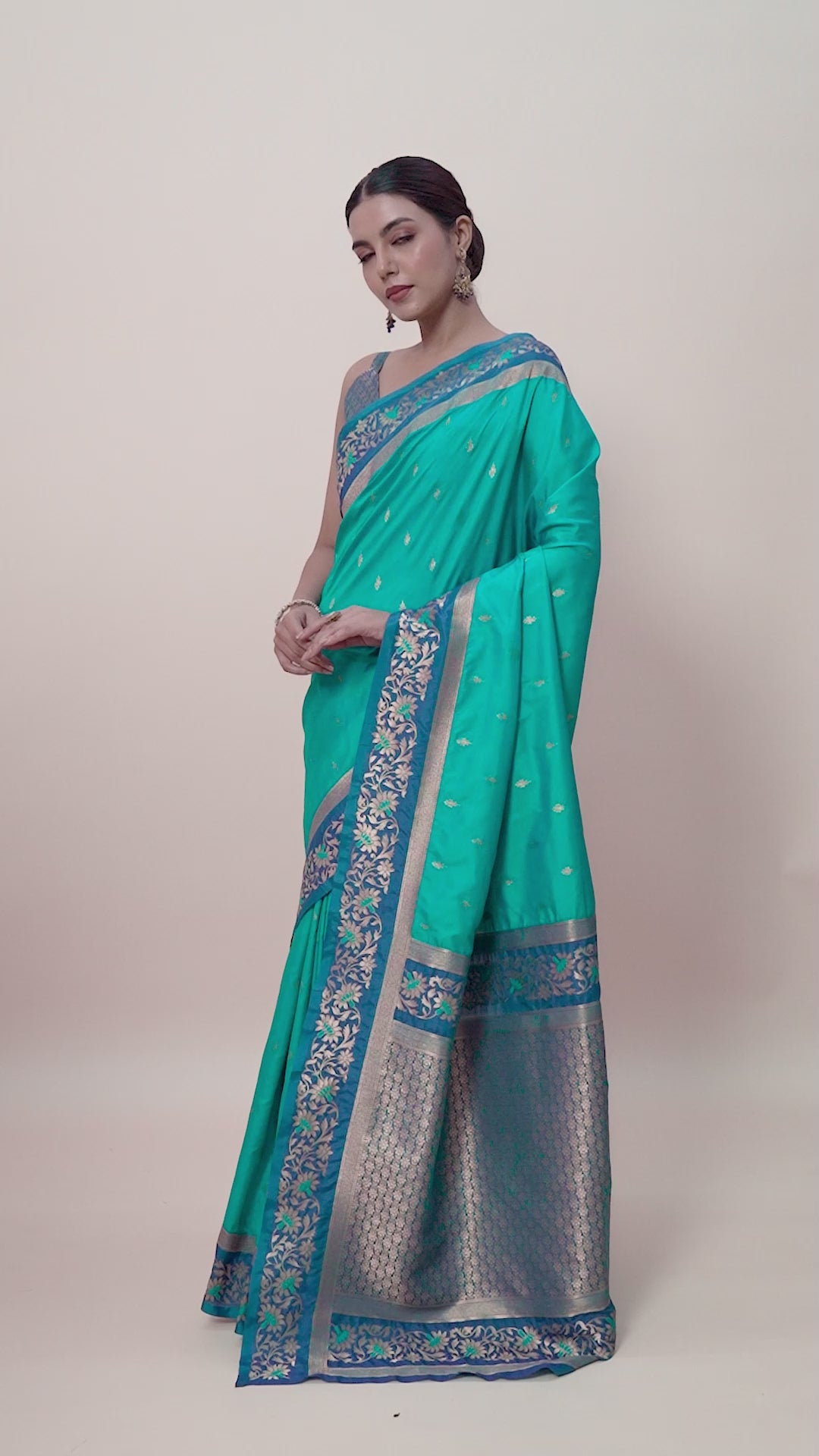 Cyan Banarasi Satin Silk Woven Classic Saree Cyan Banarasi Satin Silk Woven Classic Saree