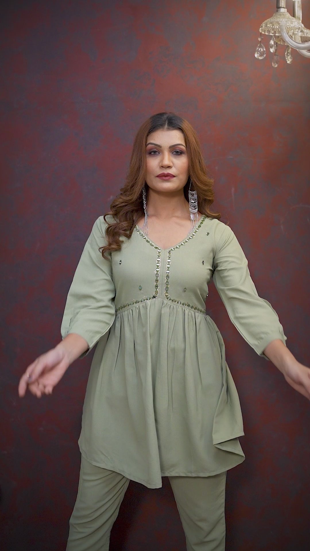 Olive Maaza Cotton with Handwork Trendy Co ord Set Olive Maaza Cotton with Handwork Trendy Co ord Set