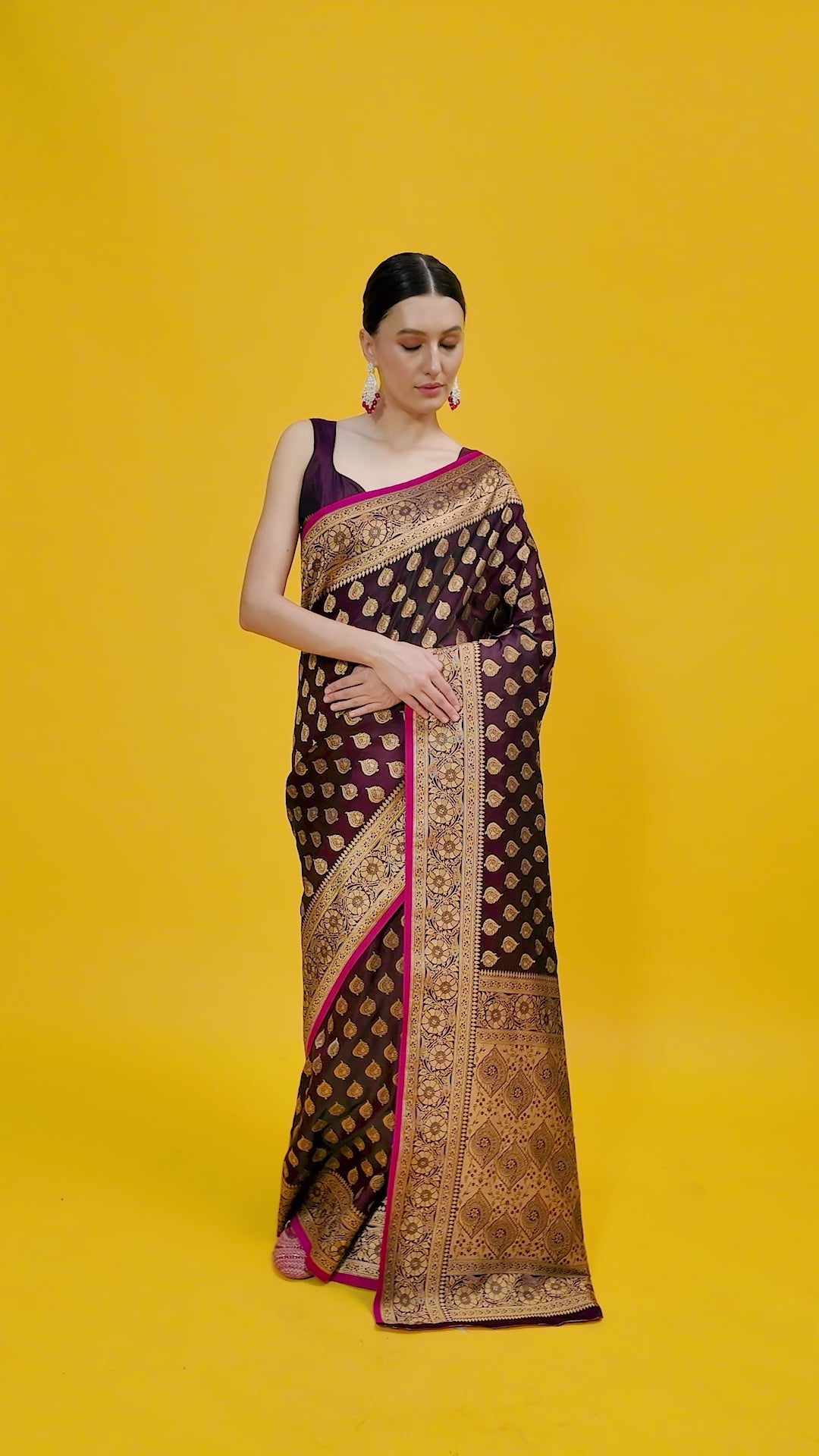 Wine Banarasi Silk Zari Weaving Traditional saree Wine Banarasi Silk Zari Weaving Traditional saree
