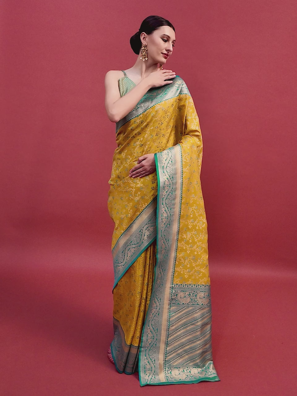 Yellow Banarasi silk Weaving Designer Saree Yellow Banarasi silk Weaving Designer Saree