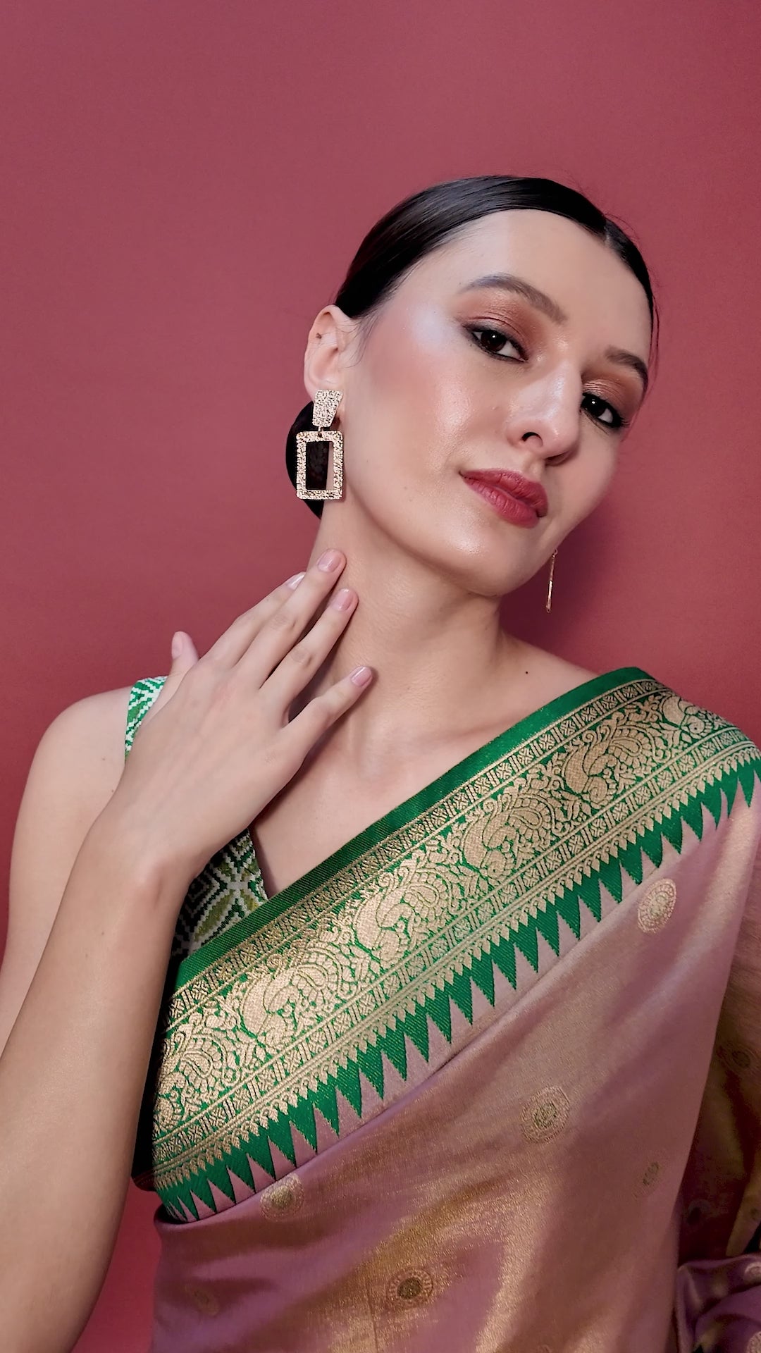 Rose Pink Kanjivaram Silk Patola Printed Designer Saree Rose Pink Kanjivaram Silk Patola Printed Designer Saree