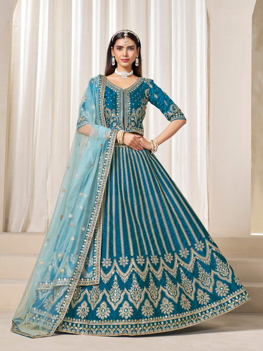 Embroidered Rama Art Silk Designer Long Lehenga Choli