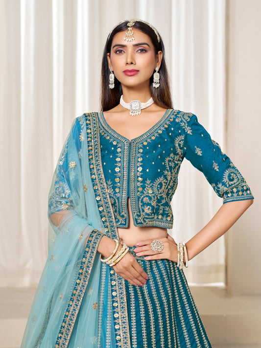 Embroidered Rama Art Silk Designer Long Lehenga Choli