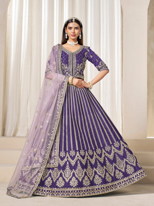 Embroidered Purple Art Silk Designer Long Lehenga Choli