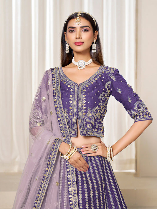 Embroidered Purple Art Silk Designer Long Lehenga Choli