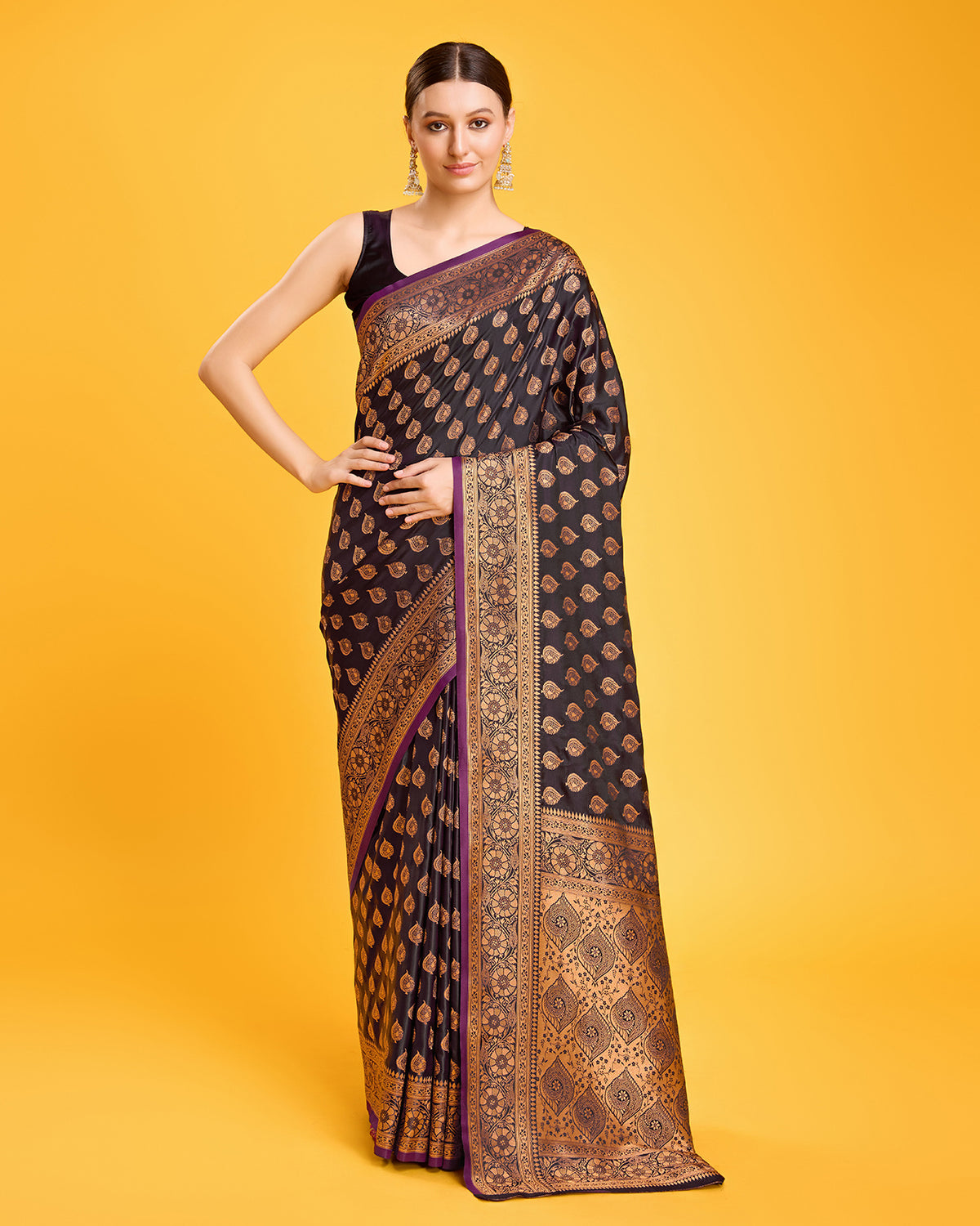 Dark Purple Banarasi Silk Zari Weaving Traditional Saree
