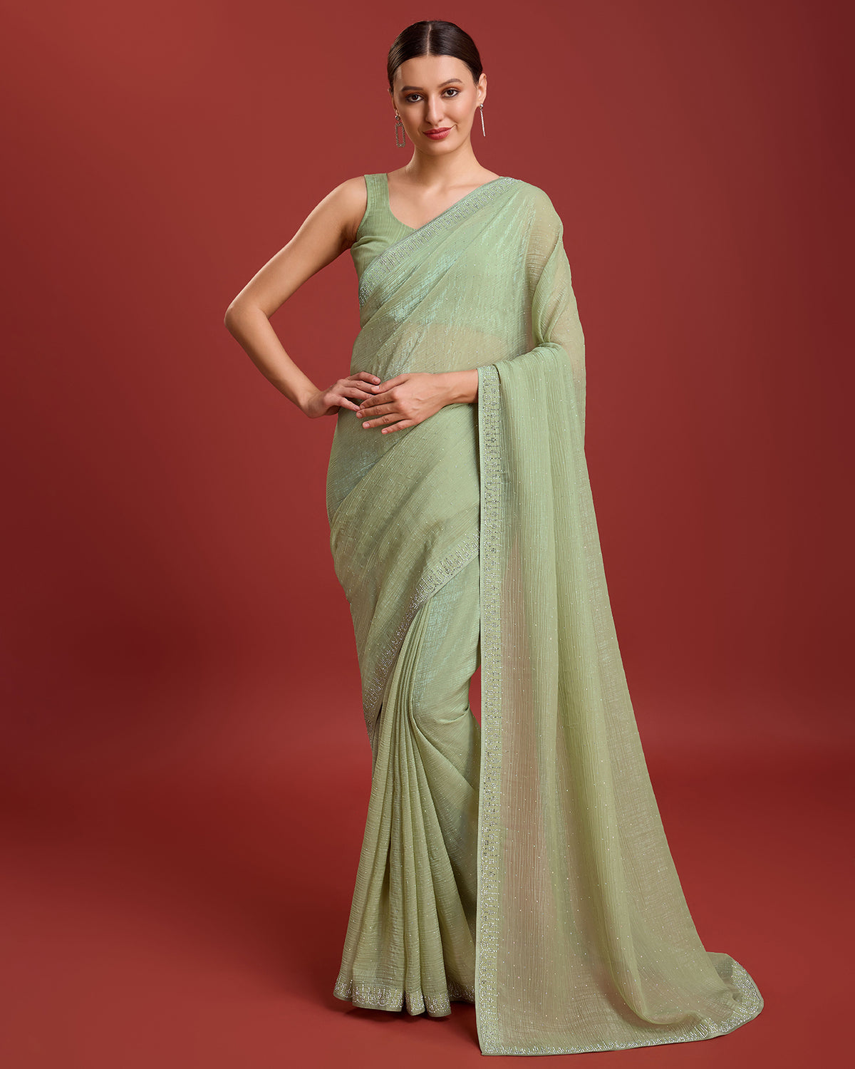 Olive Crush Organza Swarovski Festival Saree